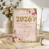 Goldene Glitzer Rosa Blumenballons 2023 Abschluss Einladung