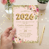 Goldene Glitzer Rosa Blumenballons 2023 Abschluss Einladung