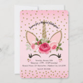 Goldene Glitzer & Rosa Blumenmusik Geburtstagspart Einladung (Rückseite)