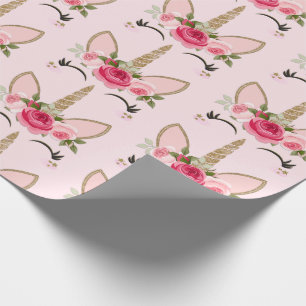 Goldene Glitzer & Rosa Blumenmusik Geburtstagspart Geschenkpapier