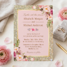 Goldene Glitzer Rosa Blumenzwiebeleinladung