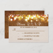 Goldene Glitzer-Saite beleuchtet romantische Hochz RSVP Karte (Vorne/Hinten)