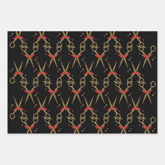 Goldene Glitzer-Schere - Haarstylistin Geschenkpapier Set (Vorderseite)