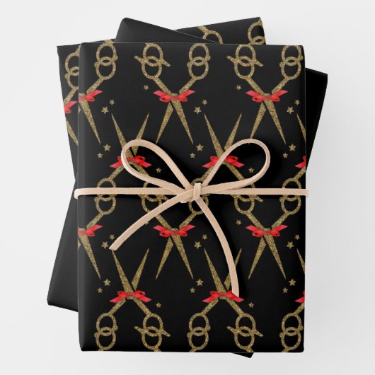 Goldene Glitzer-Schere - Haarstylistin  Geschenkpapier Set (Beispiel)