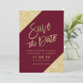 Goldene Glitzer-Schrift Marsala rot Save the Date (Stehend Vorderseite)
