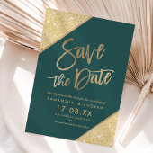 Goldene Glitzer-Schrift Save the Date grün