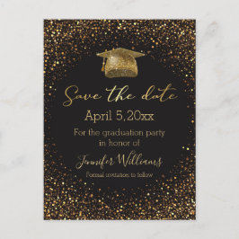Goldene Glitzer Schwarzer Abschluss Save the Date Ankündigungspostkarte