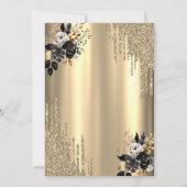 Goldene Glitzer Tropfen Schwarze Rose 65. Geburtst Einladung (Rückseite)
