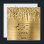 Goldene Glitzer Tropfen und Foil 60. Geburtstag Einladung<br><div class="desc">Lade die Mädchen zu ihrem 60. Geburtstag ein. Auf der Oberseite sind einige dekorative Imitate funkelnd gelbe goldene Glitzer-Tropfen. Die individuell anpassbare Geburtstagseinladung in einem eleganten Kalligraphie-Schriftart ist gegen eine koordinierende Allvopilgraphie. Die luxuriösen Glitzern, Glitzer und Folie sind mit digitaler Grafik erstellt. Glamourös Gelb, Bräune und Gold laden zu ihrem...</div>