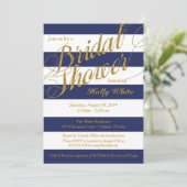 Goldene Glitzer- und Navy-Blue-Stripe-Dusche Einla Einladung (Stehend Vorderseite)