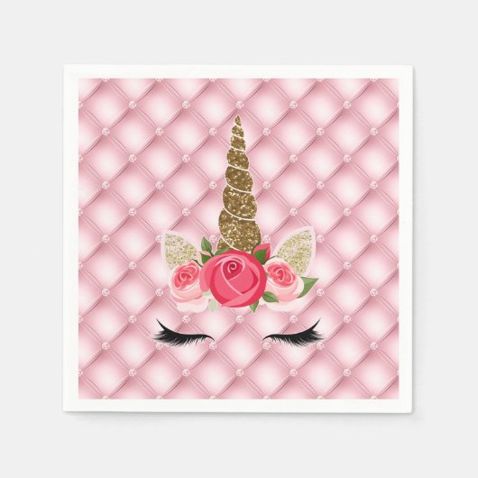 Goldene Glitzer- und Rosenfeier Geburtstagsparty Serviette (Vorderseite)