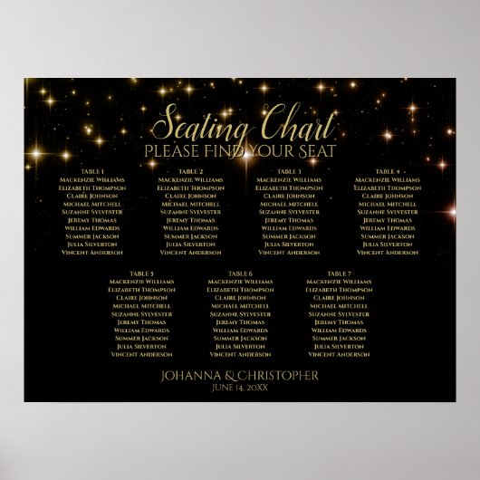 Goldene Glitzern 7 schwarze Hochzeitstabelle Poster (Vorne)