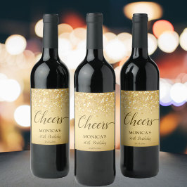 Goldene Glitzern Geburtstagsparty personalisiert Weinetikett