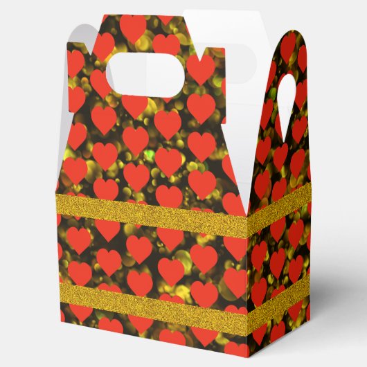 Goldene Glitzern mit rotem Herzmuster - Gefälligke Geschenkschachtel (Geöffnet)
