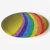 Goldene Glitzern und Glitzer Rainbow Einhorn Party Pappteller (Schrägansicht)