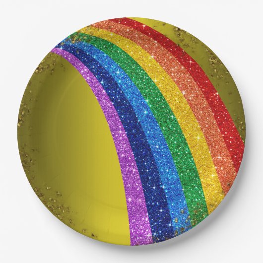 Goldene Glitzern und Glitzer Rainbow Einhorn Party Pappteller (Vorderseite)