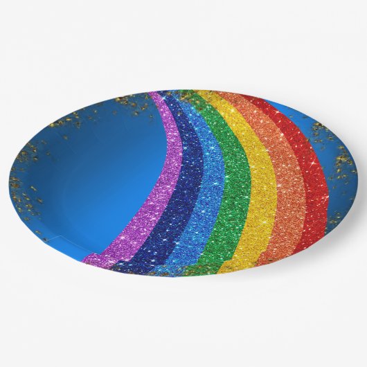 Goldene Glitzern und Glitzer Regenbogen Einhorn Bl Pappteller (Schrägansicht)