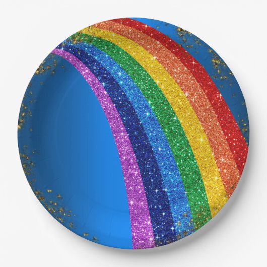 Goldene Glitzern und Glitzer Regenbogen Einhorn Bl Pappteller (Vorderseite)