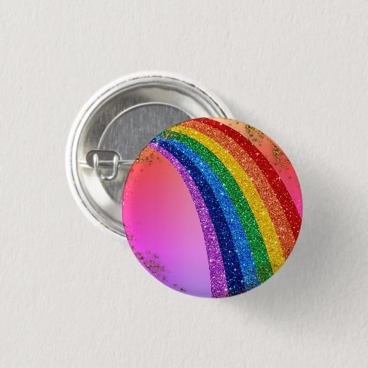 Goldene Glitzern und Glitzer Regenbogen Einhorn Ro Button (Vorne & Hinten)