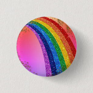 Goldene Glitzern und Glitzer Regenbogen Einhorn Ro Button