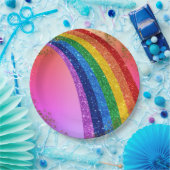 Goldene Glitzern und Glitzer Regenbogen Einhorn Ro Pappteller (Party)