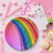 Goldene Glitzern und Glitzer Regenbogen Einhorn Ro Pappteller (Party)