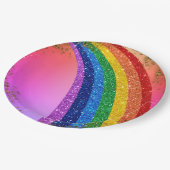 Goldene Glitzern und Glitzer Regenbogen Einhorn Ro Pappteller (Schrägansicht)