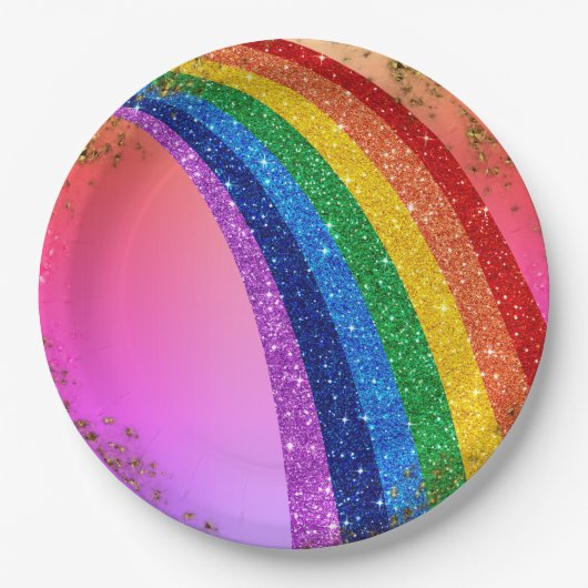 Goldene Glitzern und Glitzer Regenbogen Einhorn Ro Pappteller (Vorderseite)