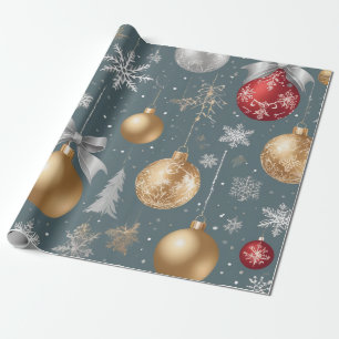 Goldene Glocken, Silberschneeflocken, bunte Orname Geschenkpapier