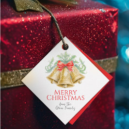 Goldene Glocken und rote Bogen - Aquarellfarben We Geschenkanhänger