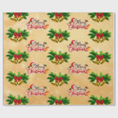 Goldene Glocken Vintager Text Weihnachtswrapping P Geschenkpapier (Flach)