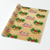 Goldene Glocken Vintager Text Weihnachtswrapping P Geschenkpapier (Ungerollt)