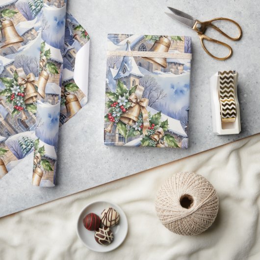 Goldene Glocken zum Weihnachtsfest Geschenkpapier (Kunsthandwerk)