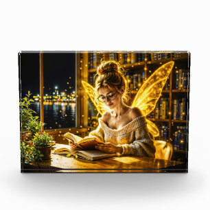 Goldene goldene Flügel gemütliche Bibliothek Fotoblock
