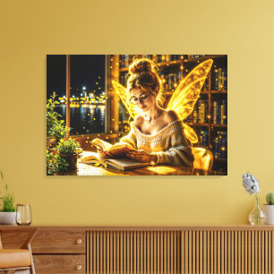 Goldene goldene Flügel gemütliche Bibliothek Leinwanddruck