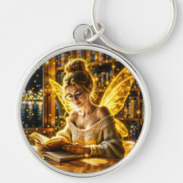 Goldene goldene Flügel gemütliche Bibliothek Schlüsselanhänger