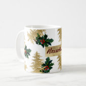 Goldene Goldfolie, Rot-Grün-Efeu-Weihnachtsbaum Kaffeetasse (Vorderseite Links)