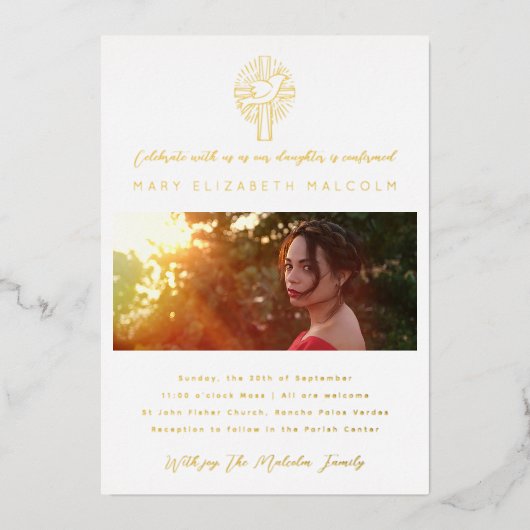 Goldene Goldmedaille des Heiligen Geistes-Kreuzkre Folieneinladung (Vorderseite)