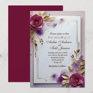 Goldene Goldrahmverheiratung mit tiefrosa Rosen Einladung