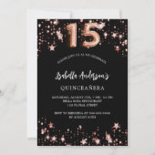 Goldene Goldstars der Quinceanera-Rose Einladung (Vorderseite)