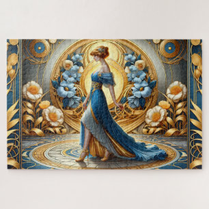 Goldene Göttin in Art Nouveau Blüte Puzzle