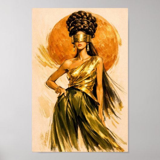Goldene Göttin Sonnen Mode Illustrationskunst Poster (Vorne)