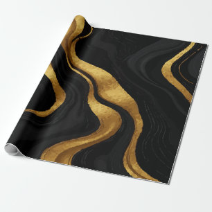 Goldene Gradientwirbel auf schwarzem Muster – Luxu Geschenkpapier