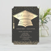 Goldene Graduationskappe,Diamanten-Confetti-Abschl Einladung (Stehend Vorderseite)