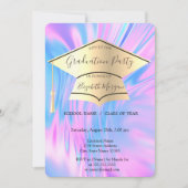 Goldene Graduationskappe, Holografischer Rainbow-A Einladung (Vorderseite)