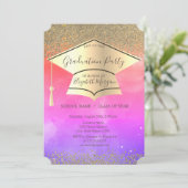 Goldene Graduierungskappe, Diamanten Ombre-Abschlu Einladung (Stehend Vorderseite)