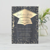 Goldene Graduierungskappe,Diamanten-Rahmen-Abschlu Einladung (Stehend Vorderseite)