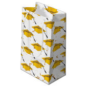 Goldene Graduierungsobergrenze mit Confetti Kleine Geschenktüte (Rückseite Schrägansicht)