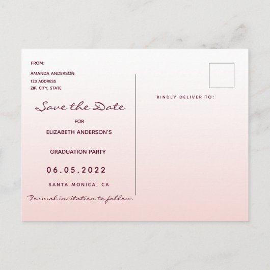 Goldene Graduierungspartei Save the Date Rose Postkarte (Rückseite)