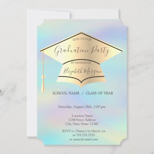 Goldene Graduierungspauschale,Holografischer Absch Einladung (Vorderseite)